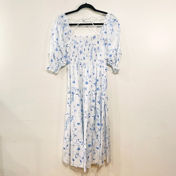 New Hill House Nesli 100% Cotton Floral Nap Dress Blue Botanical S $150 - Picture 3 of 7
